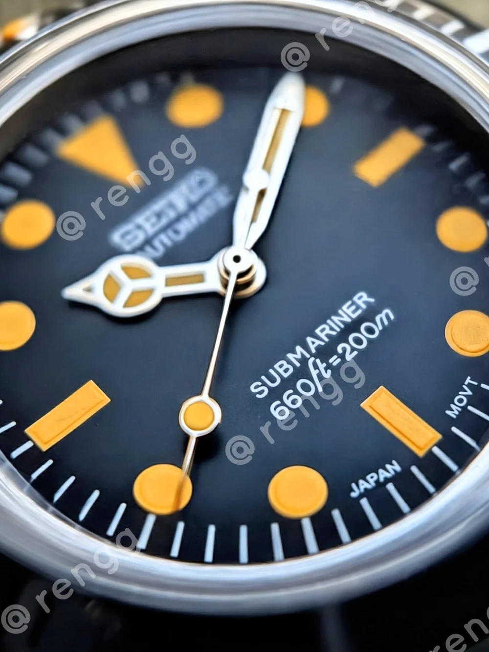 40mm Seiko Vintage Style Submariner Black Dial Men's Mod Watch Sweep Second